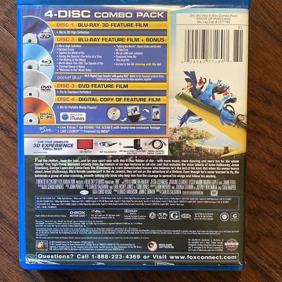 Rio 3D Blu-ray Movie discs set of 3 - Blu-ray 3D, Blu-Ray DVD, & Digital Copy - Picture 6 of 10